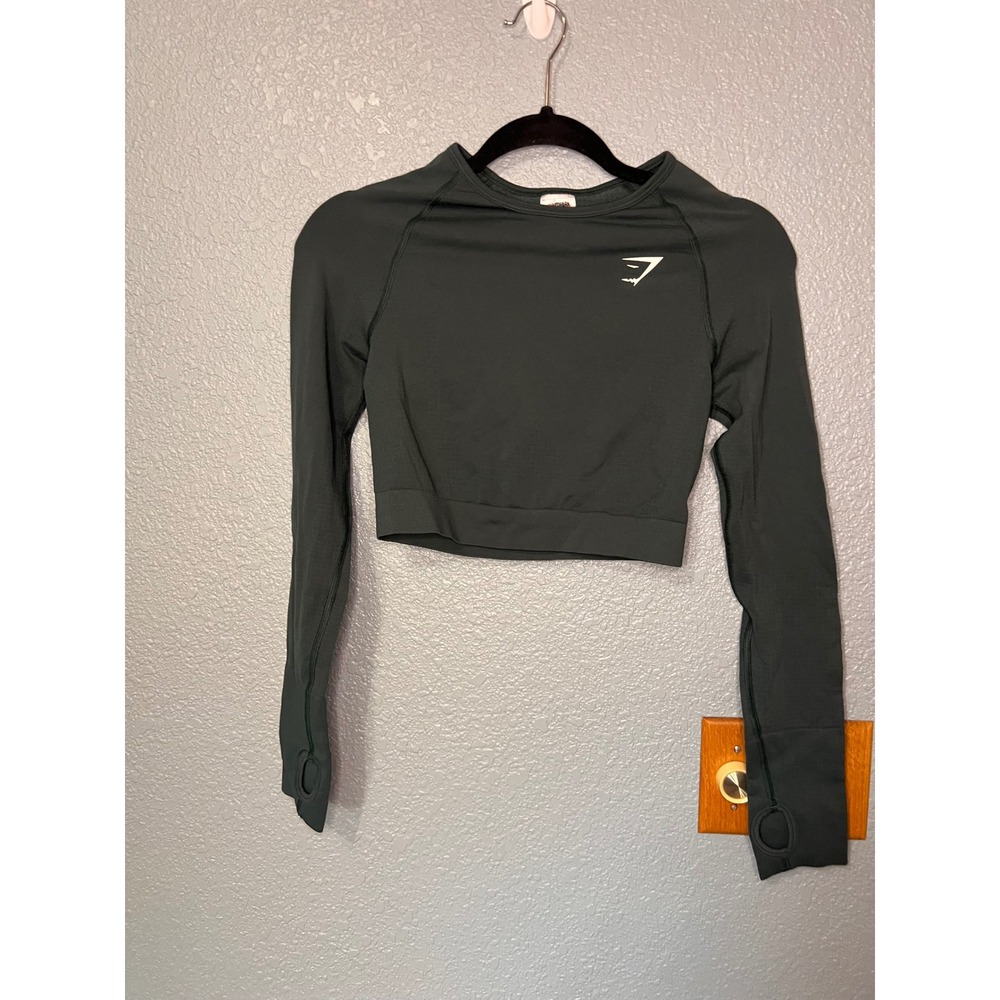 Gymshark Vital Seamless 2.0 Long Sleeve Crop Top Green Medium B1A3D-EBTF-M-AI1